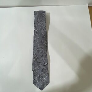 XMI PLATINUM Men's Silk Necktie‎ Silver Black Paisley